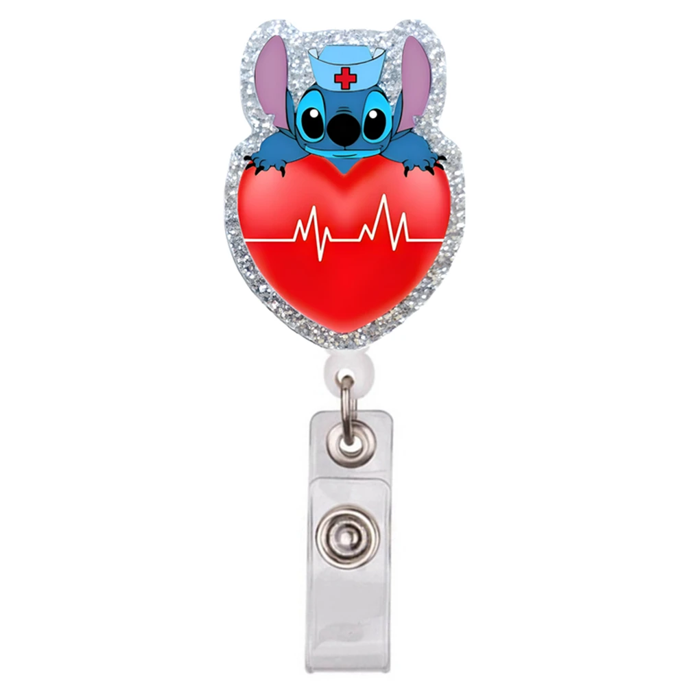 MINISO Hospital Medical Office Workers Nurse Doctor Cartoon Lovely Stitch Heart Badge Reel Clips Brooches Keychain Cards Holders