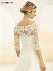 Lace Bridal Bolero Woman 2023 Elbow Length Wedding Jacket Cover Up Summer Boat Neck Party Cape Mariage Special Occasion Shrug