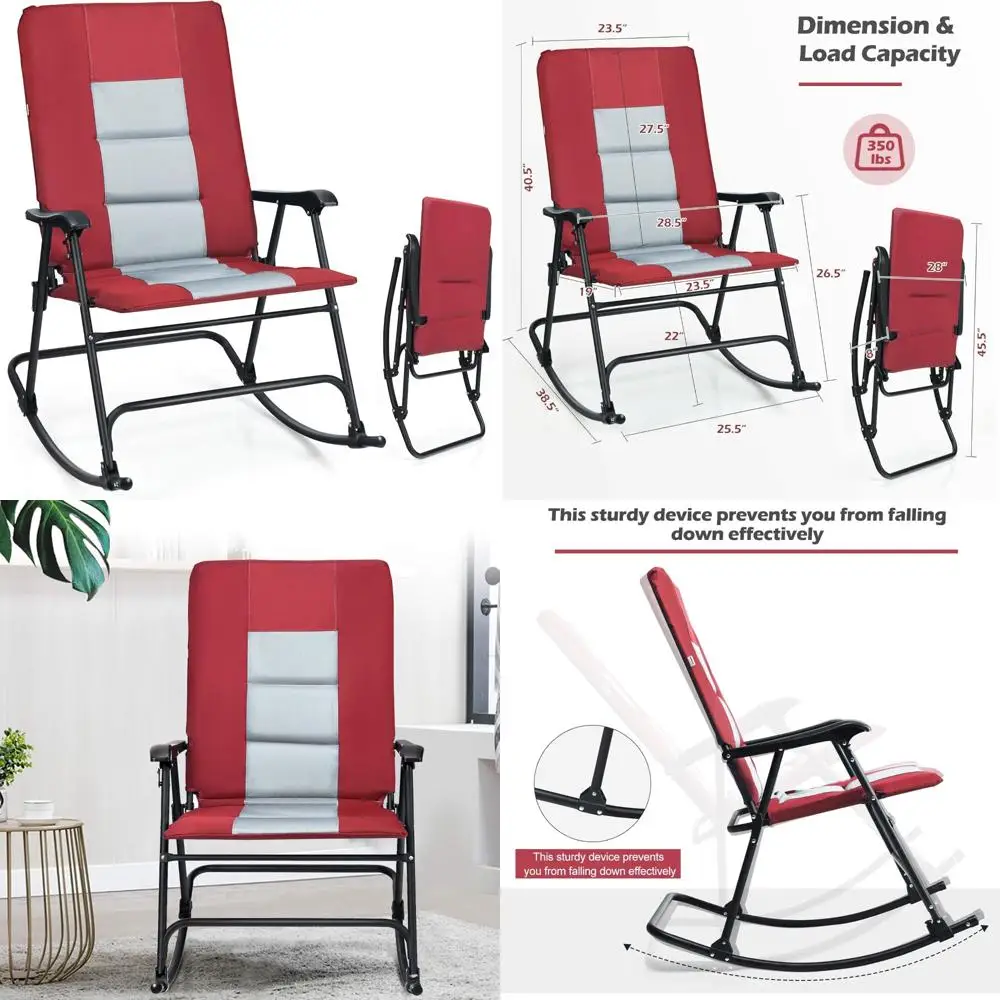 

Негабаритное складное кресло-качалка для кемпинга с мягким сиденьем и подлокотниками, вместимость 350 фунтов для использования на открытом воздухе