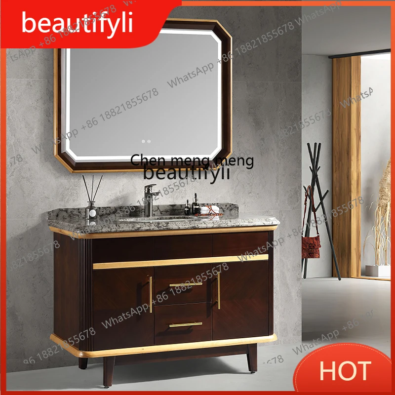 G8578 Chinese Style Black Walnut Bathroom Cabinet Washstand Floor Cabinet Wash up Sink Light Luxury Wash Basin