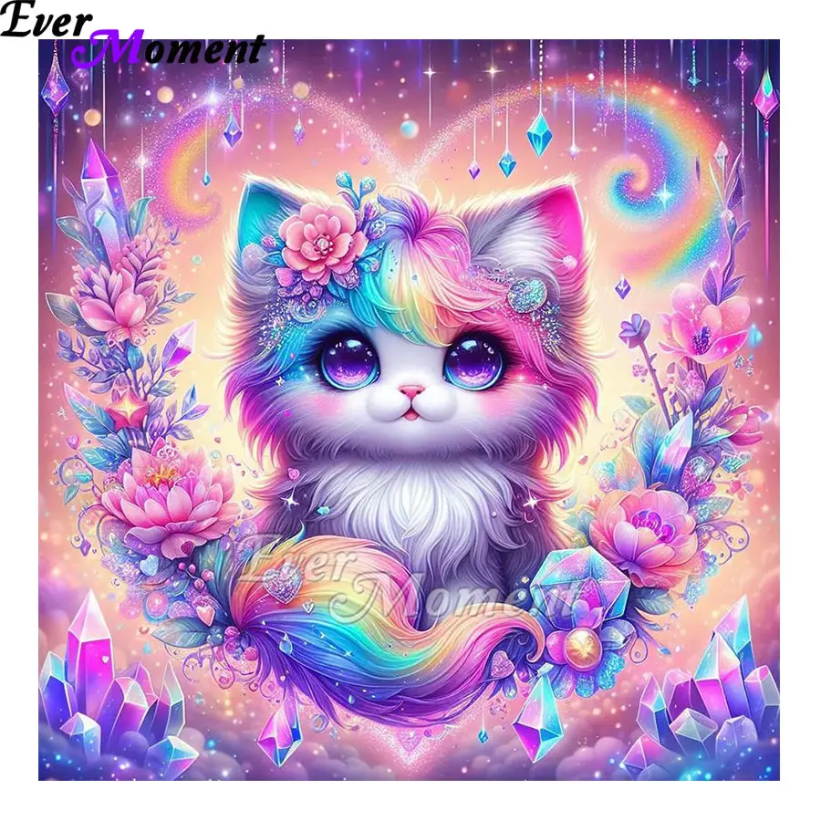 

Ever Moment новая фея пыль алмазная вышивка кошка милый котенок с цветком настенный художественный домашний декор роскошные изделия ручной работы ASF2806
