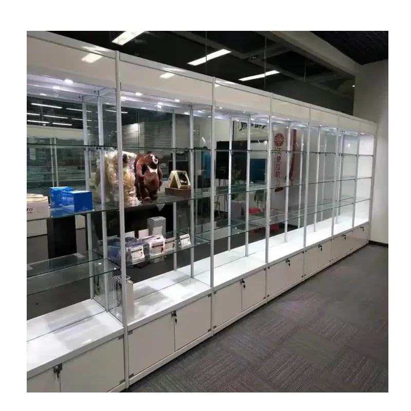 Custom. Adjustable Shelves Smoke Shop Glass Display Boutique Display Cabinet with Led Lights Store Display Showcase