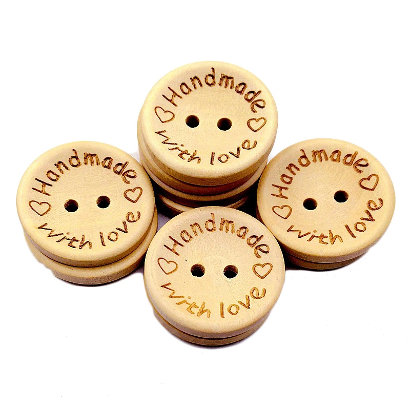 

50PCS 15-25MM Natural Color Wooden Buttons Handmade Letter Love Scrapbooking for Wedding Decor Sewing Accessories