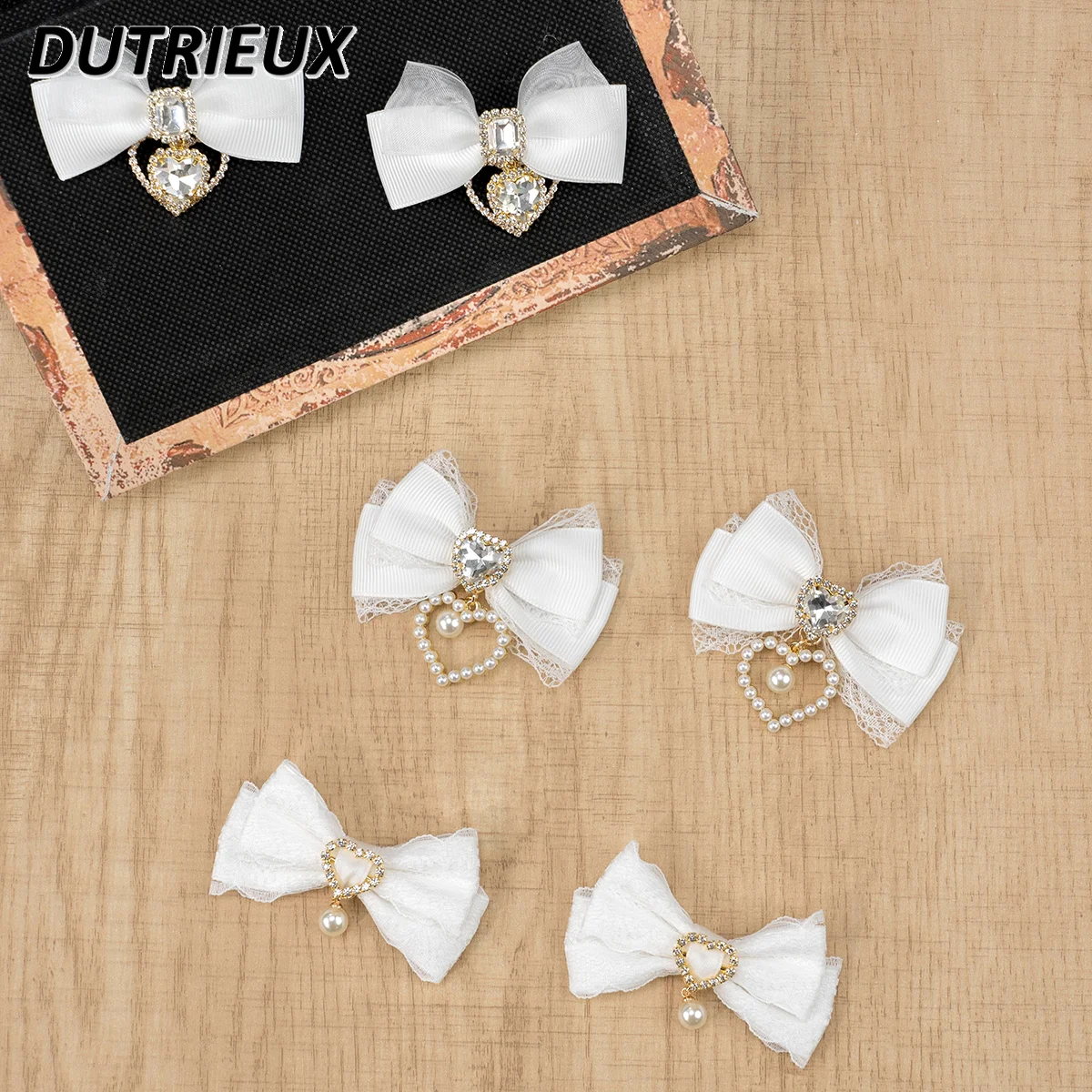 Loltia Style Hairclips Fashion Heart Shape Rhinestone Lace Bow Barrettes Girl Headdress Cute Sweet Hair Accessories for Women