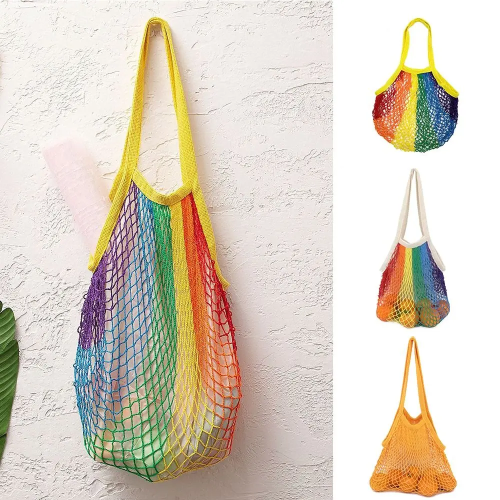 Shoulder Bag Rainbow Mesh Shopping Bag Fruit Vegetable Reusable Grocery Bag Net Tote Shopping Bag Foldable Shopping Bag Travel