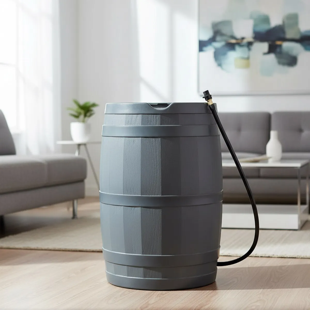 45 Gallon Rain Water Catcher Barrel Heavy Duty Grey Outdoor Garden Plants Watering Container Debris Screen Hose