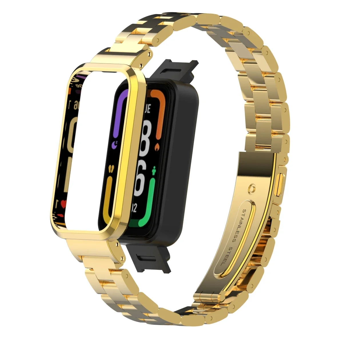 suitable for Redmi Smart Band Pro  solid three-bead stainless steel metal watchband metal protective case integration