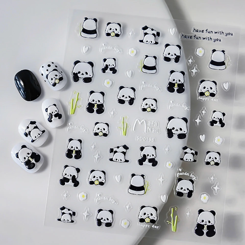 สติ๊กเกอร์ติดเล็บลายแพนด้า 5D น่ารัก 1 ชิ้น ลายการ์ตูนกระต่าย/ดอกไม้/สัตว์ สติ๊กเกอร์ติดเล็บแบบลอกติดเอง ลาย Y2K สำหรับตกแต่งเล็บ