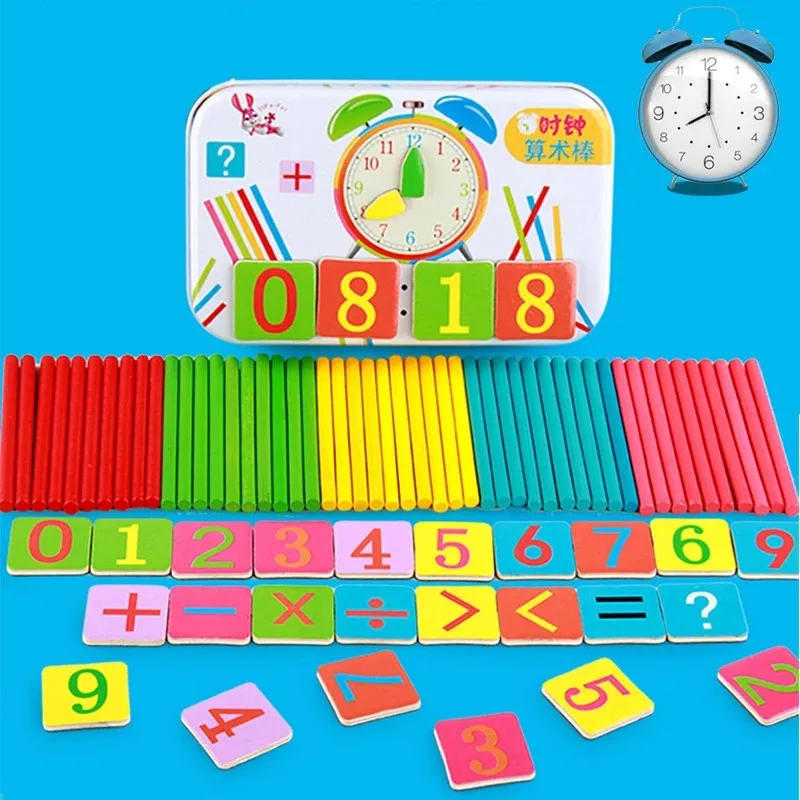 Blocos de Figuras de Madeira para Crianças, Contando Varas, Brinquedos Matemática, Magnético, Bloco de Inteligência Digital, Montessori, Jogos, Presentes