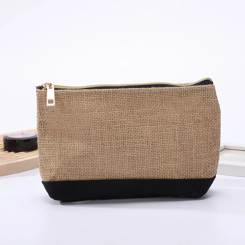 Circle Letters Jute Zipper Waterproof Coin PurseFine Creative Fashion PenBag Portable Cosmetic Bag