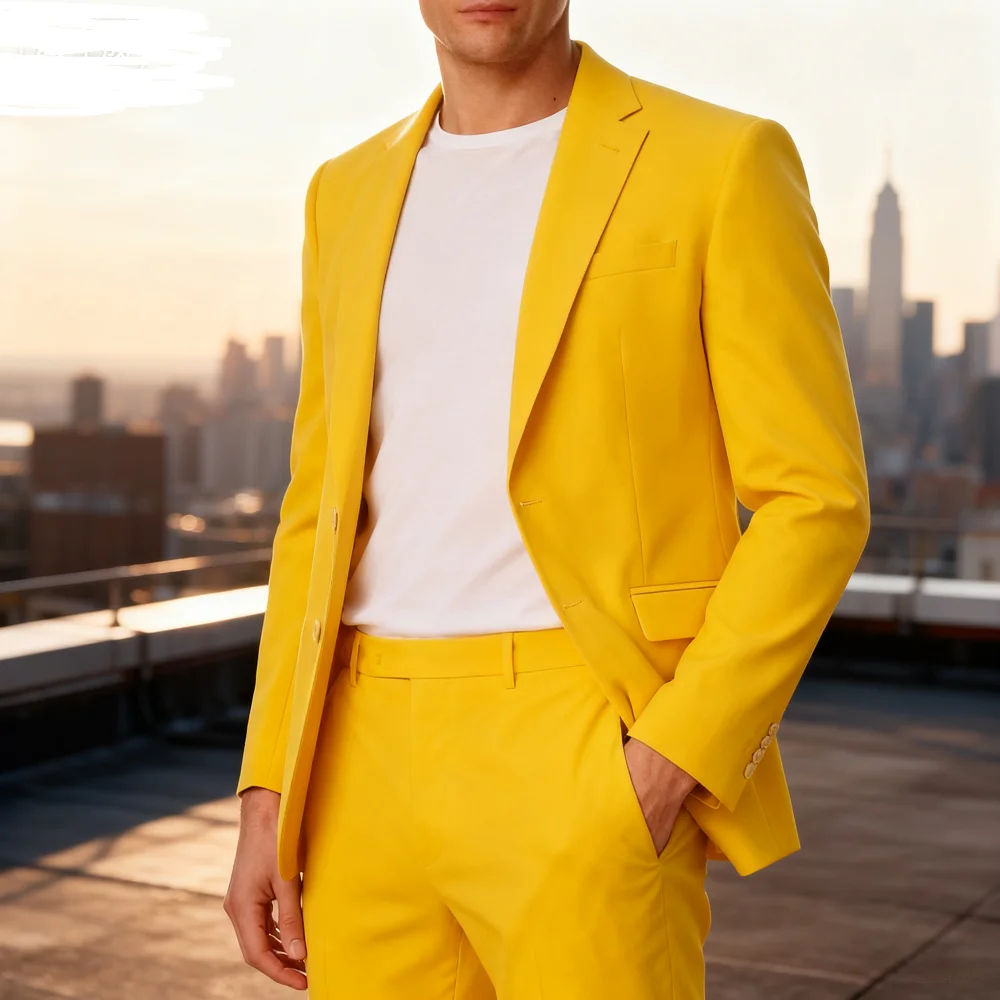 

Slim Pink Men's Suit Two-Piece Summer Fashion Notch Lapel Single-Breasted Business Casual Wedding Outfit with Jacket And Pants