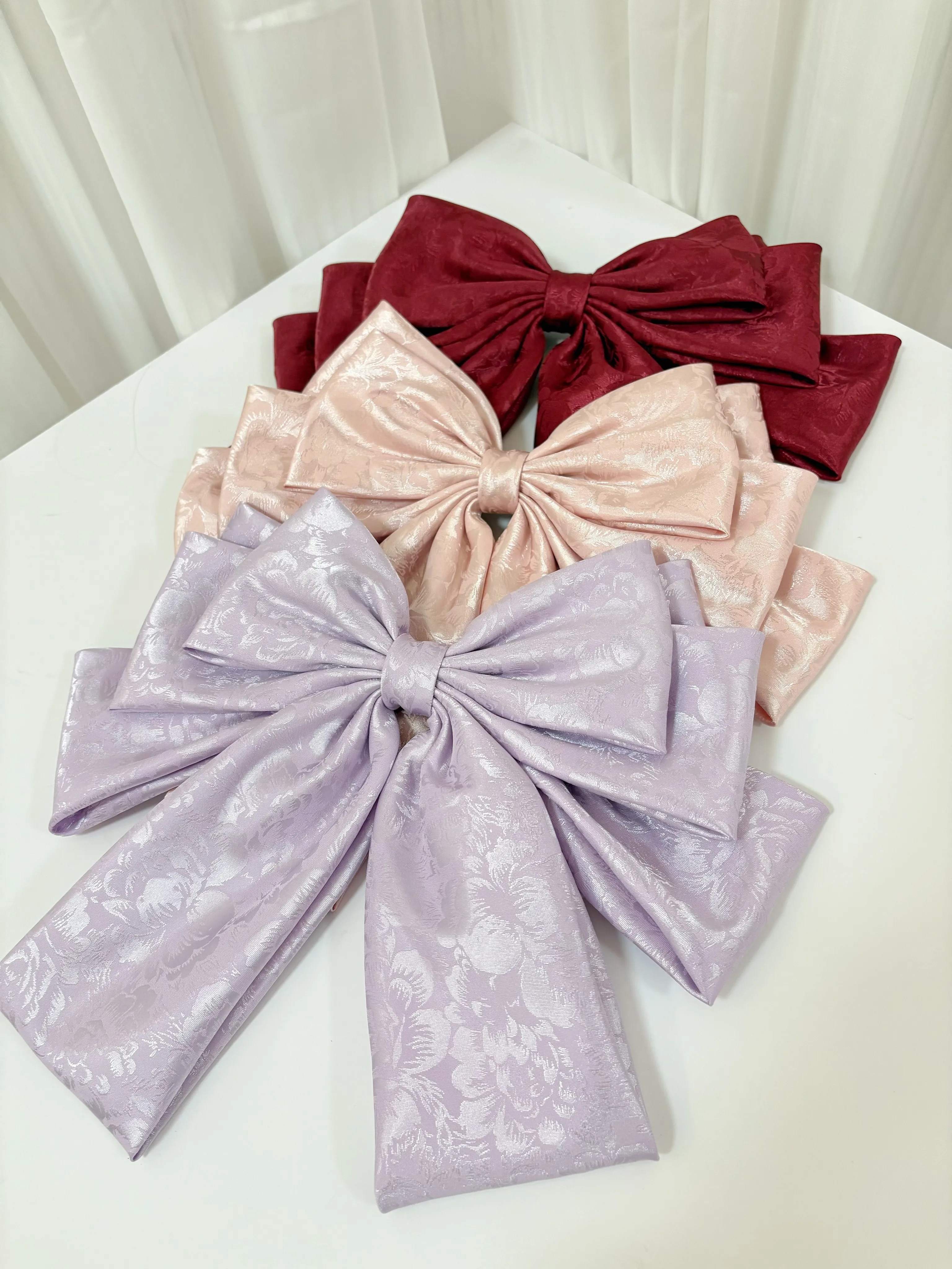 مشبك شعر على شكل فيونكة ستيريو بلون سادة عصري للفتيات الإناث طباعة وردية بخمس طبقات كبيرة الحجم على شكل فيونكة إكسسوارات للشعر #5