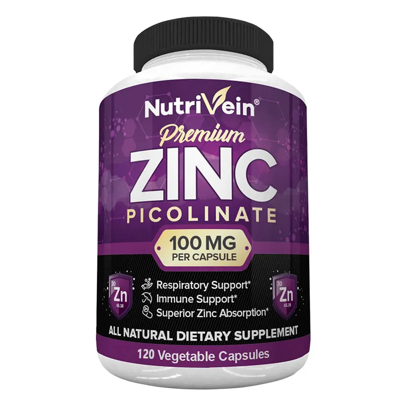 Premium Zink Picolinat 100mg-Immunsystem Ergänzung, Vitamin für Haut, Haare und Nägel, Gesundheit der Atemwege, Zell regeneration