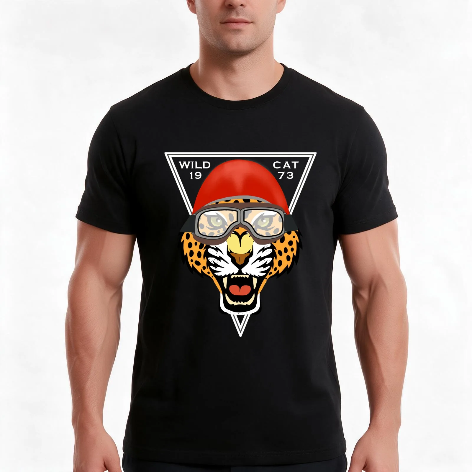 Wild Cat Motorcycles T-Shirt, Summer Casual Cotton Tee, Oversized Streetwear Tops, Vintage Graphic Print, Loose Fit Short Sleeve