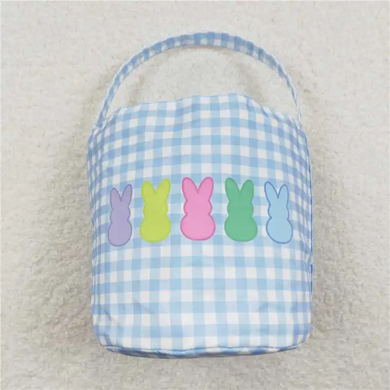 New Fashion Baby Boys Girls Easter Camo Rabbit Basket Bags Colorful Rabbit Blue And White Plaid Wholesale Boutique Children Bag