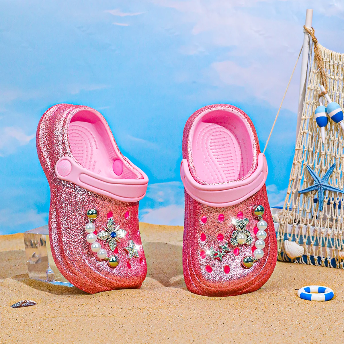 Kids Slip-On Clogs and Mules - Breathable, Waterproof, EVA Garden Shoes with Decorative Chain for Beach and Everyday Wear 168