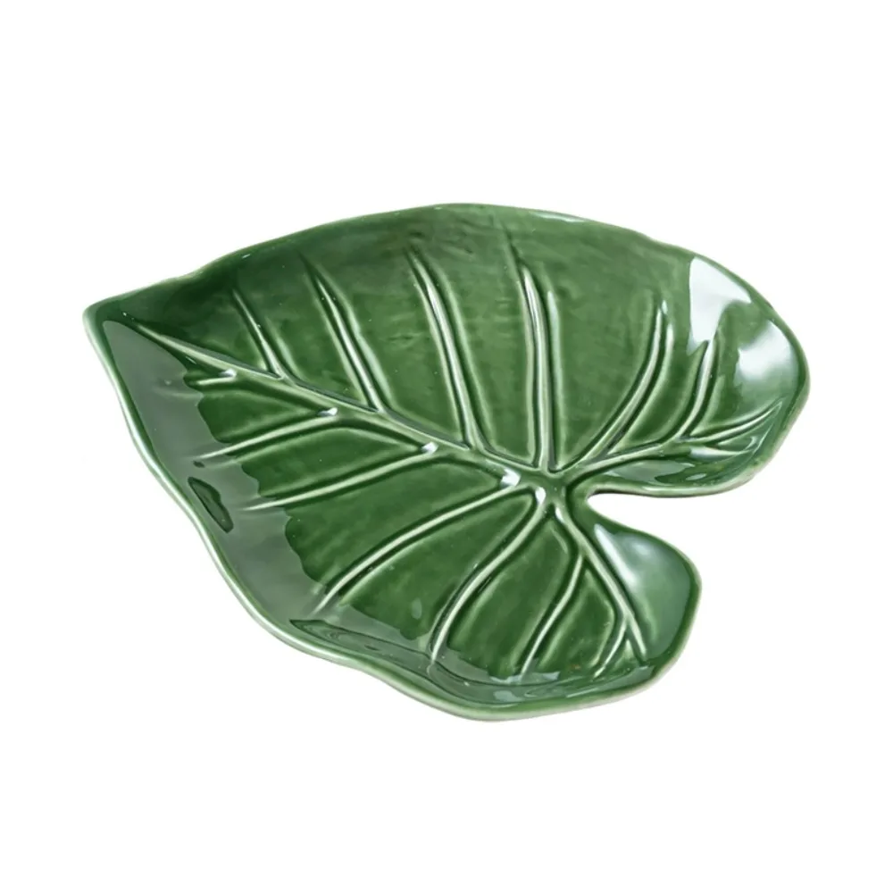 Creative Ceramic Leaf Spoon Holder Heat Resistant Anti-Scalding Spatula Holder Green Soup Spoon Organizer Dinning Table