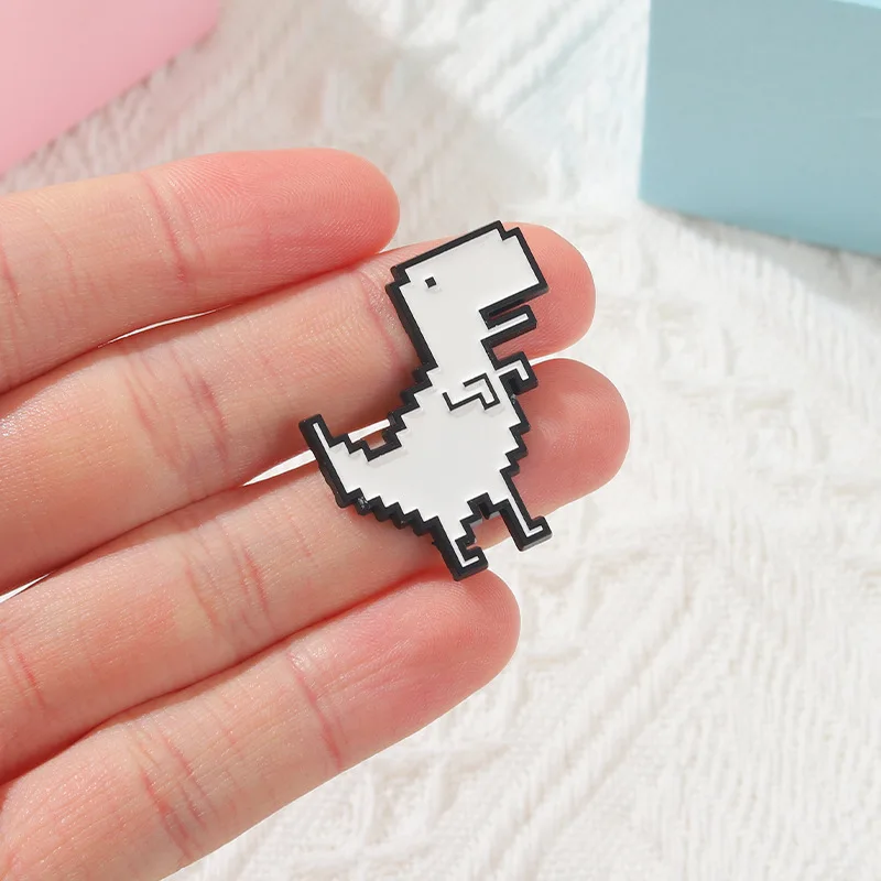 Creative Retro Animal Dinosaur Enamel Brooch Pixel Geometric White T-Rex Alloy Pins Badge Fashion Jewelry Gift