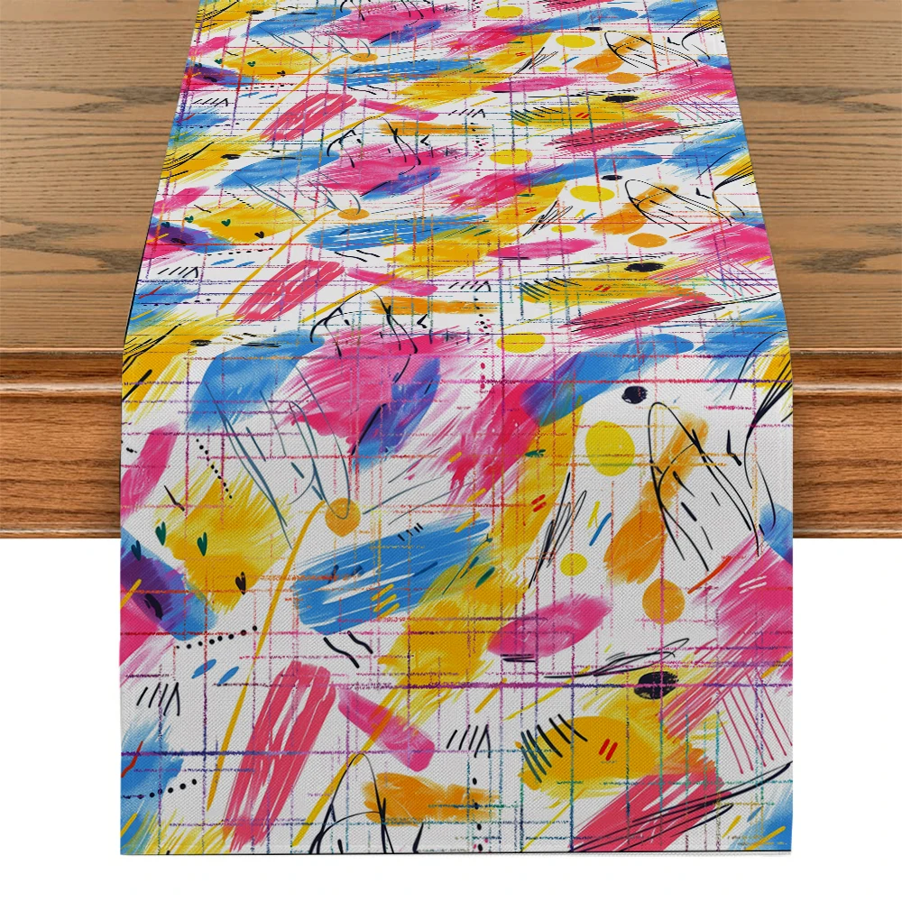 

Watercolor Style Table Flag Graffiti Line Tablecloth Home Kitchen Living Room Holiday Party Tablecloth Rectangular Decoration