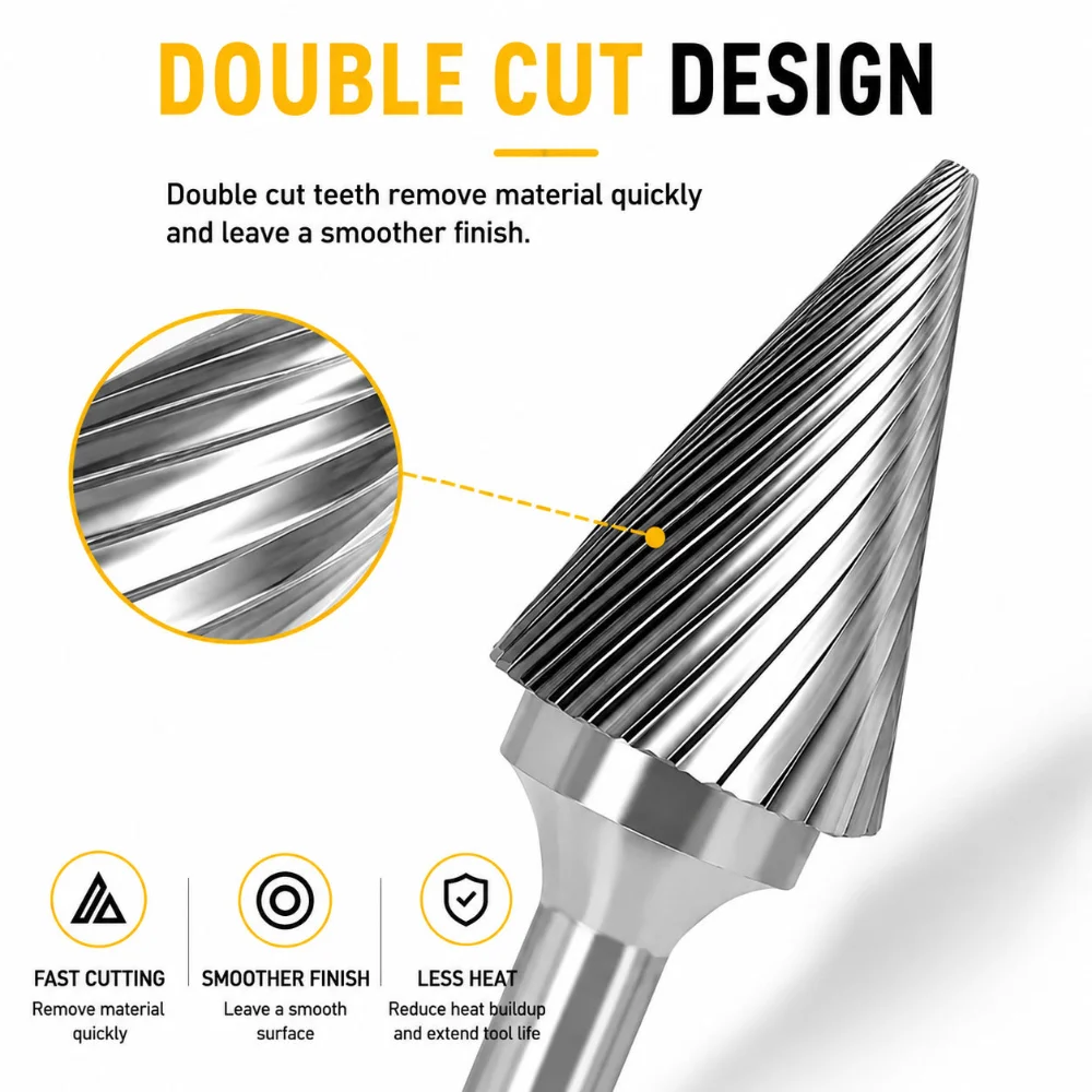 Tungsten Carbide Rotary Burr M-type Rotary File 16mm Head Double Cut 6mm Shank for Steel Aluminum Copper Metal Processing