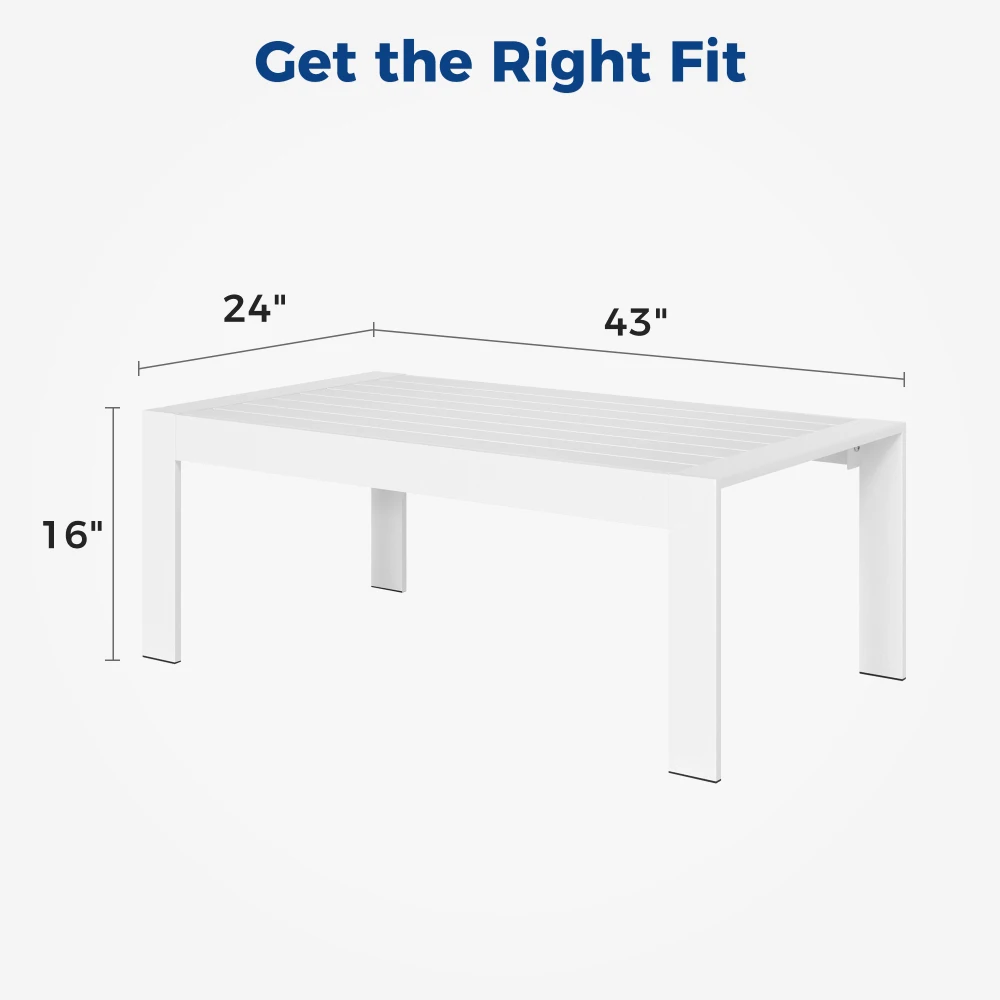 Table basse rectangulaire d'extérieur en aluminium, table basse moderne pour l'extérieur, table basse blanche, tous temps