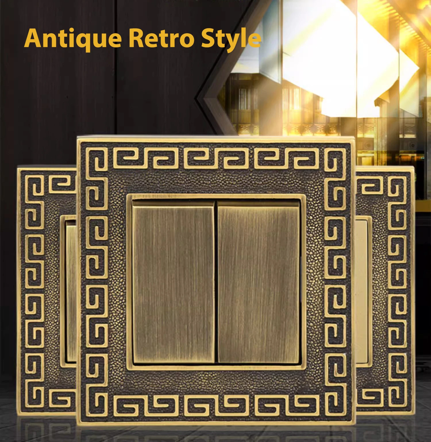 

Antique Retro Wall Light Switch Full Copper Frame Button Stair Switch Luxury Design EU Multi Socket WallPAD for Home Decoration