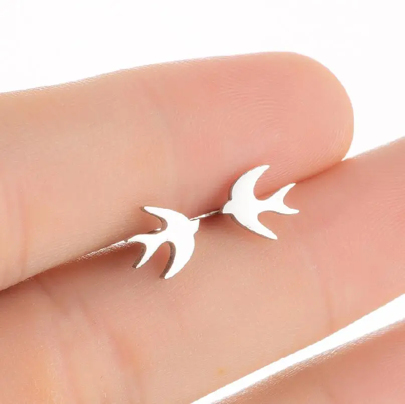 1Pair Cute Animal Swallow Stainless Steel Earrings Girl Free Shipping Small Bird Piercing Women Earring Fashion Jewelry