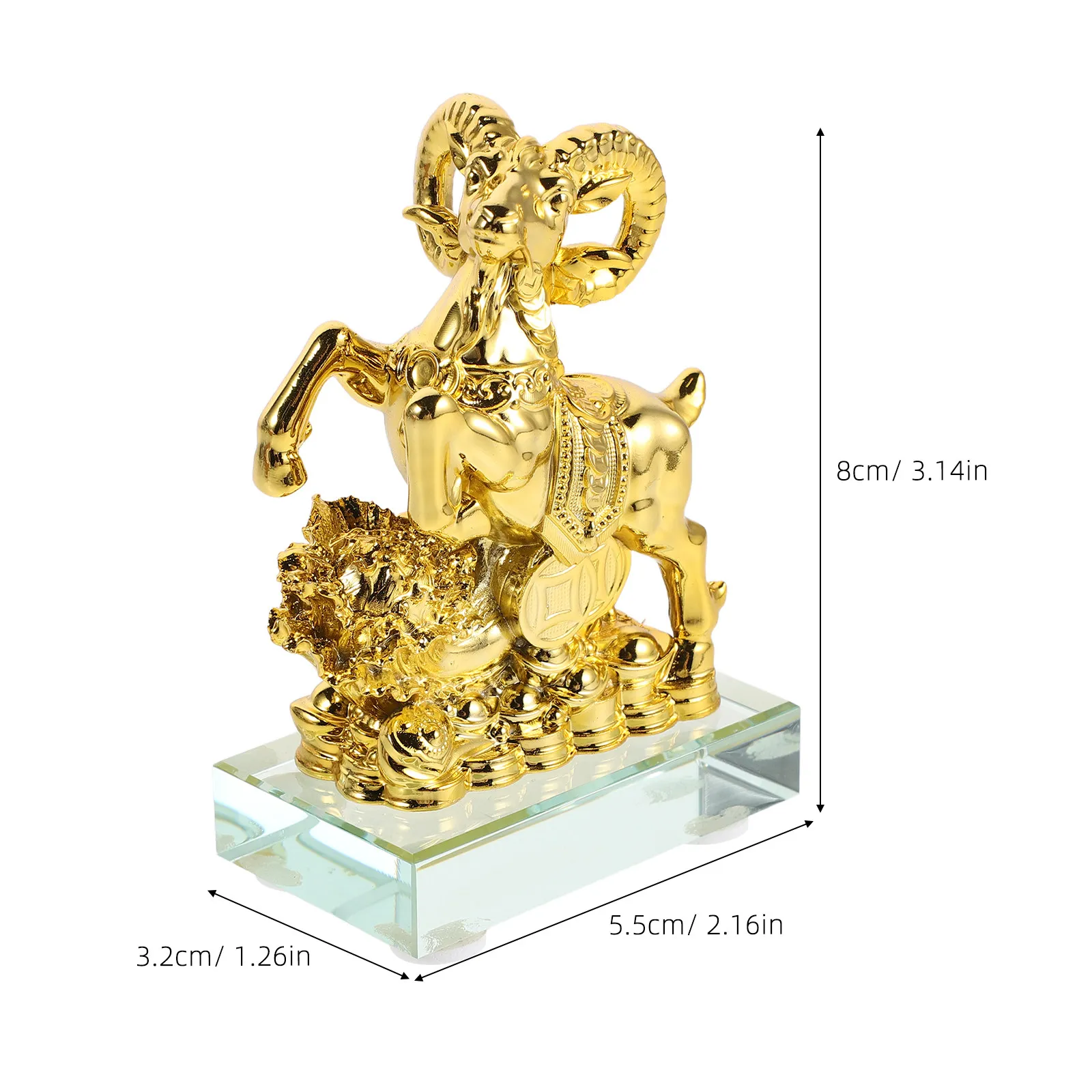 Chinese Zodiac Goat Gold Plated Crystal Feng Shui Luck Statue Prosperity Year of Goat 2027 Office Home Decor Feng Shui Animals