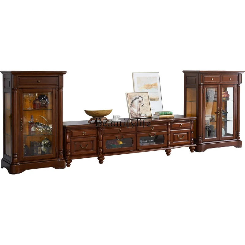 

American TV Cabinet Full Set of Solid Wood Storage Simple Small Wine Cabinet Multi-Functional Sitting Room Cabinet