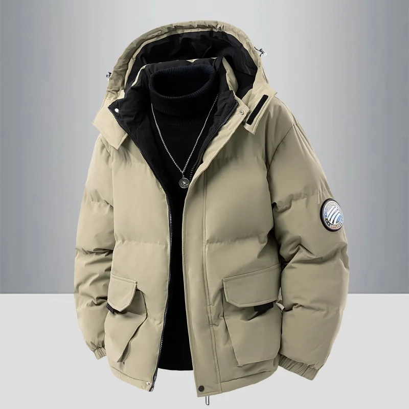 Nuevo abrigo de invierno para hombre, chaqueta acolchada de algodón con forro polar grueso con capucha, ropa de trabajo para montañismo al aire libre, ropa de abrigo deportiva cálida