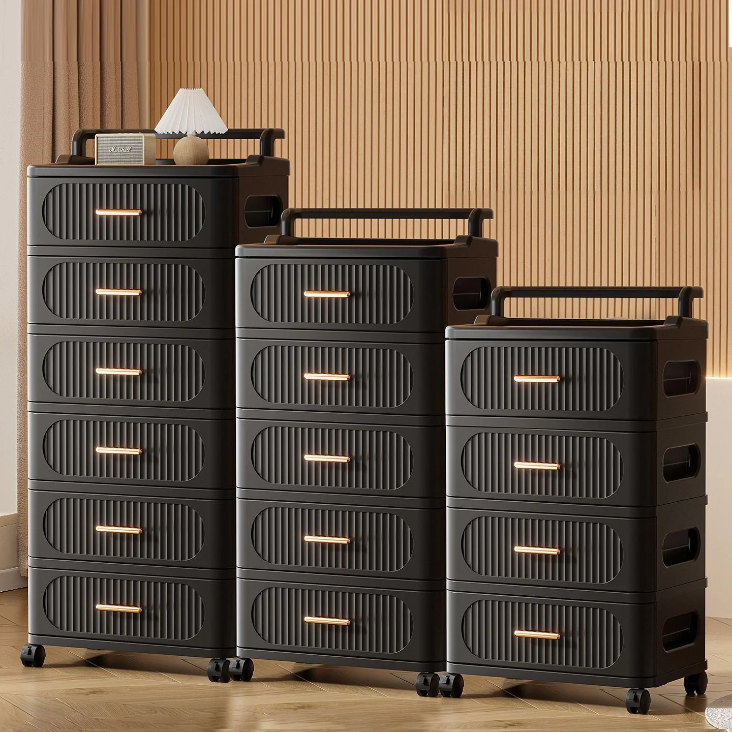 Portable trolley with drawer-style storage cabinet, under-table snack and toy storage unit, multi-level crevice storage rack