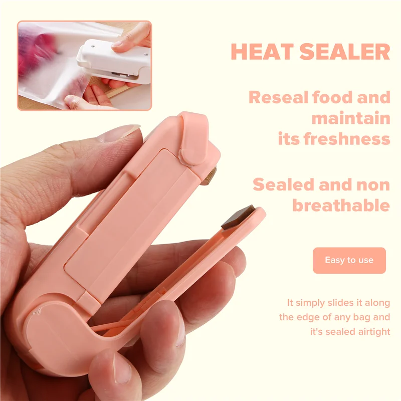 ABKR-sellador de bolsas de almacenamiento de paquetes de plástico, Mini máquina de sellado, pegatinas y sellos prácticos para alimentos, aperitivos, accesorios de cocina