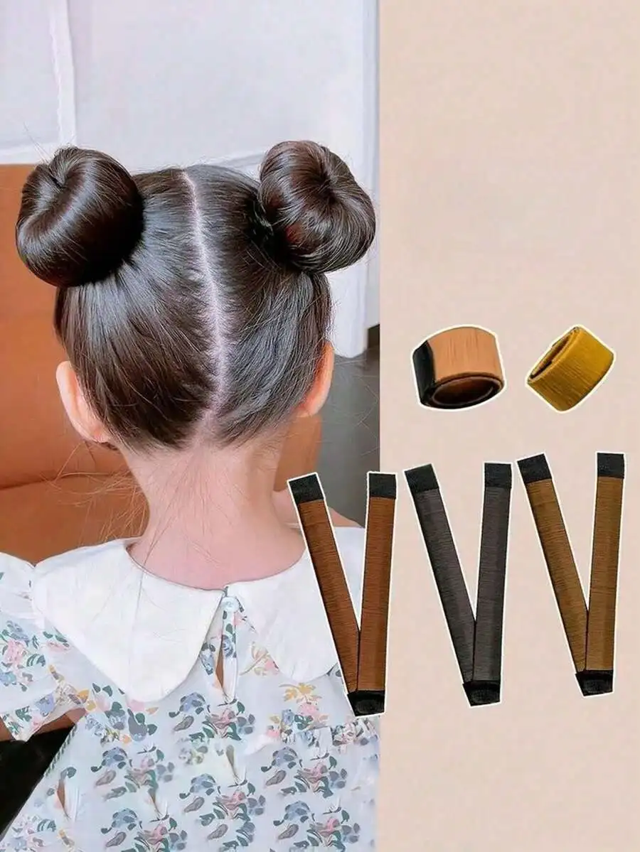 

Black Hair Bun Maker Styling Tool Donut Chignon Ring and Rod Set for Women