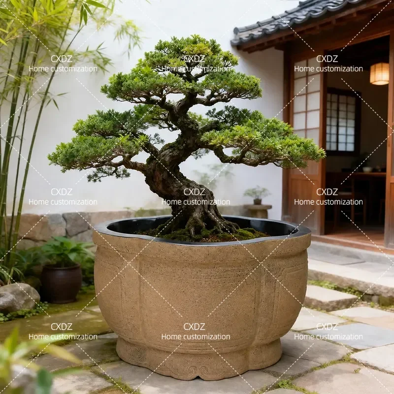 Large Garden Flower Pot Chinese Carved Retro Planter Extra Large Triangle Plum Big Mouth Flower Tank for Villa Landscaping
