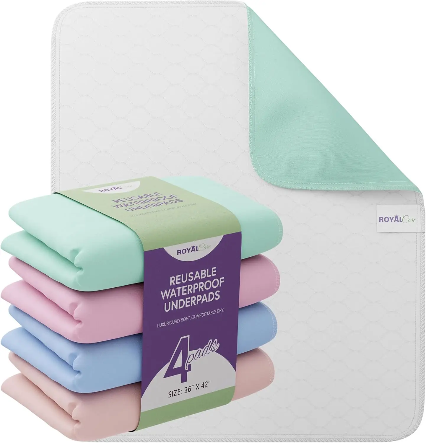 

Reusable Bed Pads 4-Pack - Waterproof, Absorbent, Machine Washable - 36"x42" Multi Color