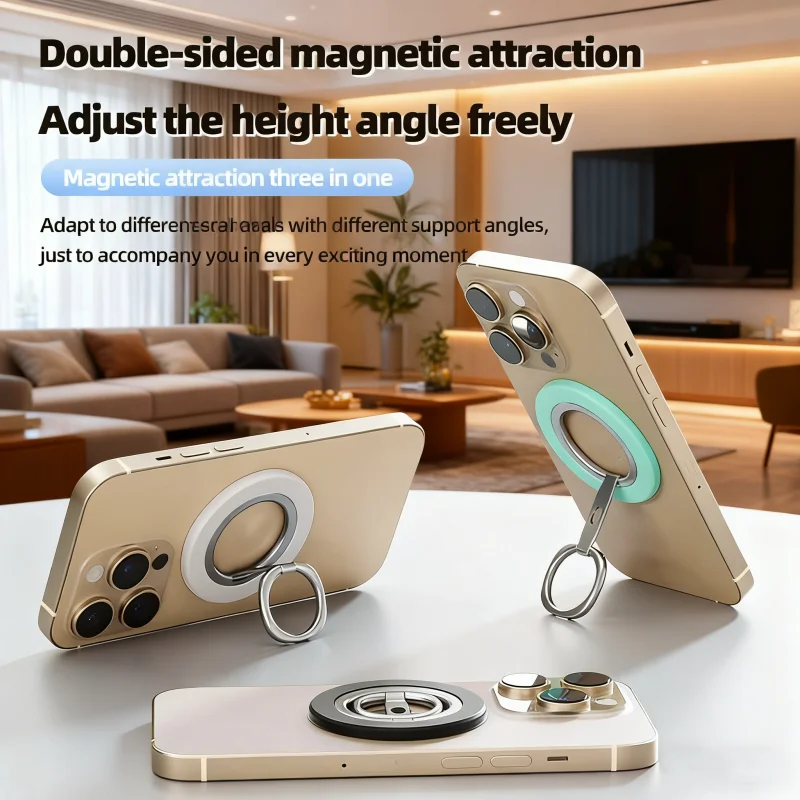 

360 ° вращающийся двусторонний съемный металлический магнитный держатель для телефона. Подходит для телефонов Apple.