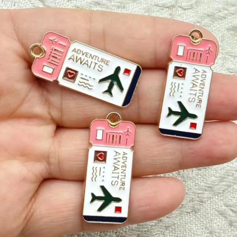 2pcs Cartoon cross-border outdoor airplane ticket travel pendant accessoryDIYEarrings, keychains, necklaces, bag pendants, acces