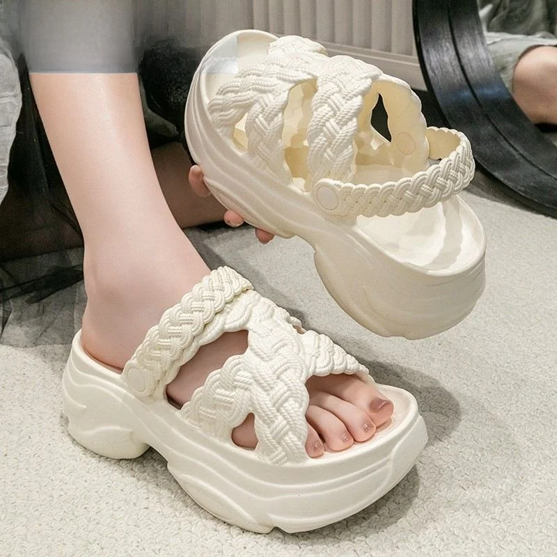 Faionable Thi Heel Sandals Women's Summer Outdoor Wear Slip-Resistant Beach Sandals Low Cut Casual Sle EVA Material