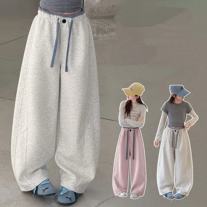School Children's Spring Sports Pants for Girl Casual Cotton Trousers Kids Trendy Sporty Straight Sweatpants Trackpants 4-15 Y
