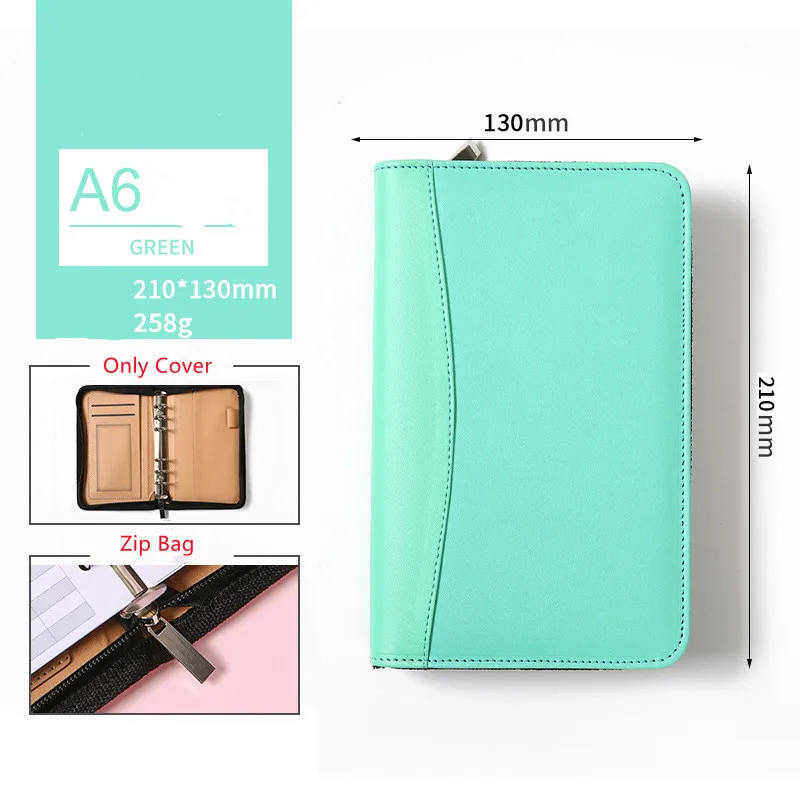 A6 Zip Macaroon Bag Color PU Leather DIY Binder Notebook Cover Diary Agenda Planner Paper Cover School Stationery