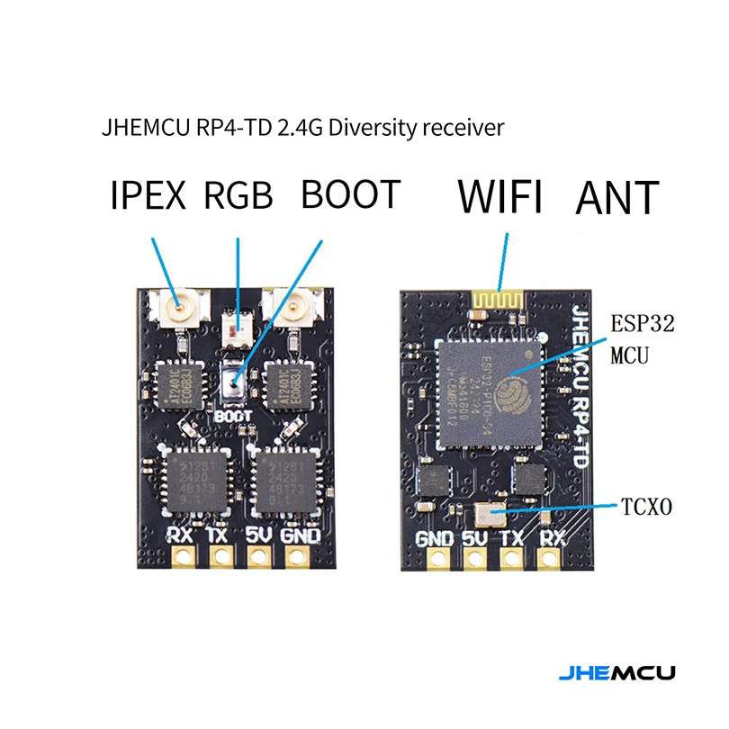 JHEMCU RP4-TD ELRS 2.4GHz True Diversity Receiver ESP32 PICO D4 DUAL SX1280 For Long Range FPV Racing Drone Receiver