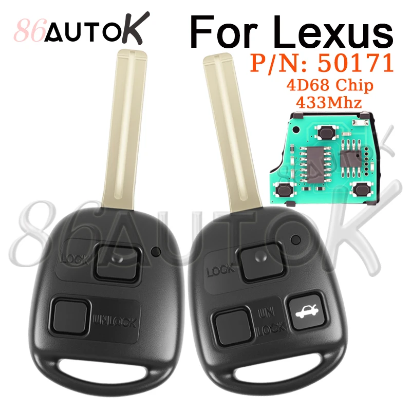 

50171 Car Remote Control Key For Lexus LS400 IS300 GS300 GS400 ES300 4D68 Chip 433Mhz Car keys No Logo 2/3 Buttons Uncut Blade