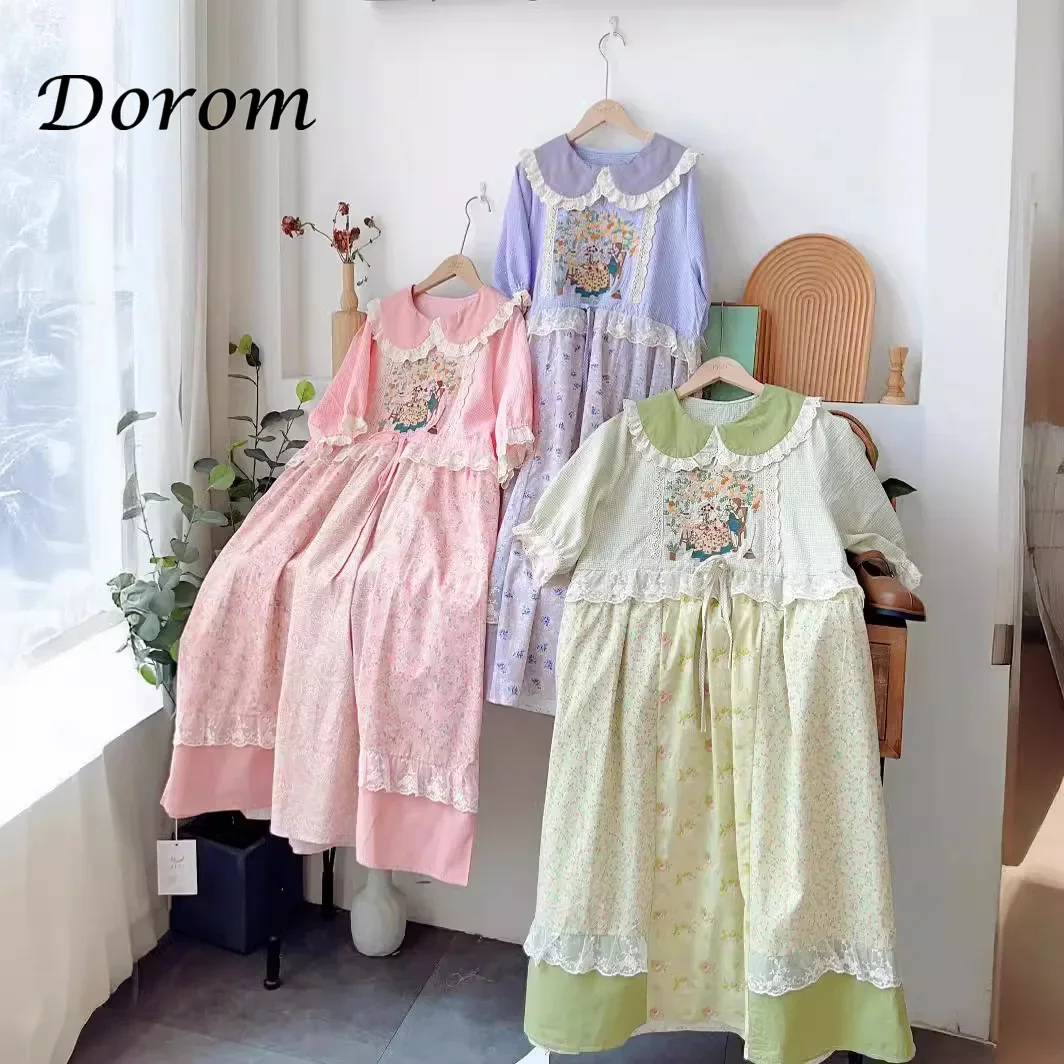 Sweet Vintage Peter Pan Collar Patchwork Lolita Dress donna Summer Mori Girl abito longuette allentato elegante stile Preppy Kawaii Clothe