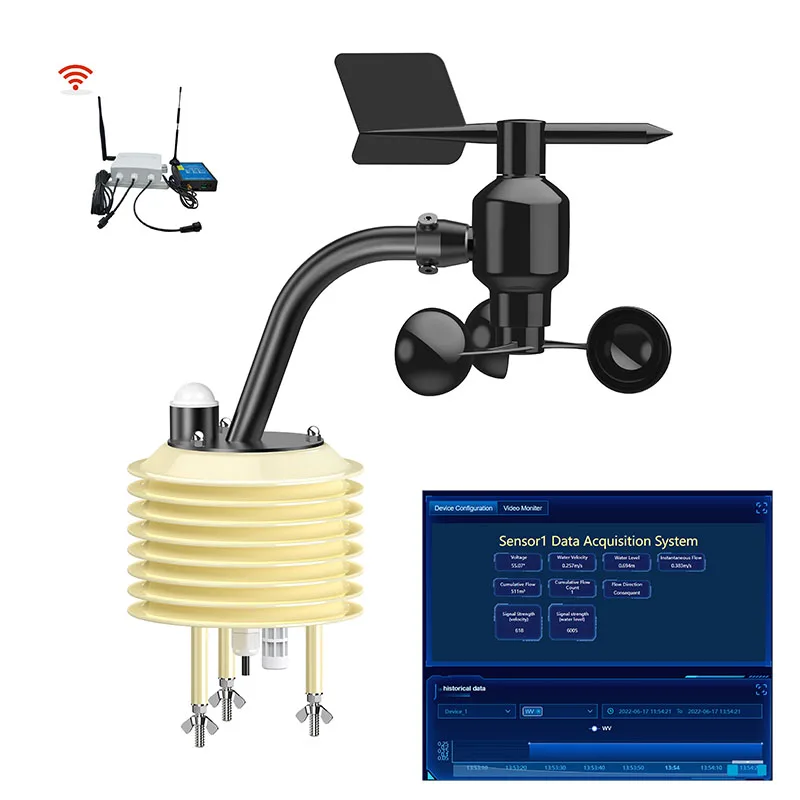 

CE RoSh RS485 Output Lora Lorawan 4G Wind Speed and Direction Temperature Humidity Pressure Wind Power Station Weather Station