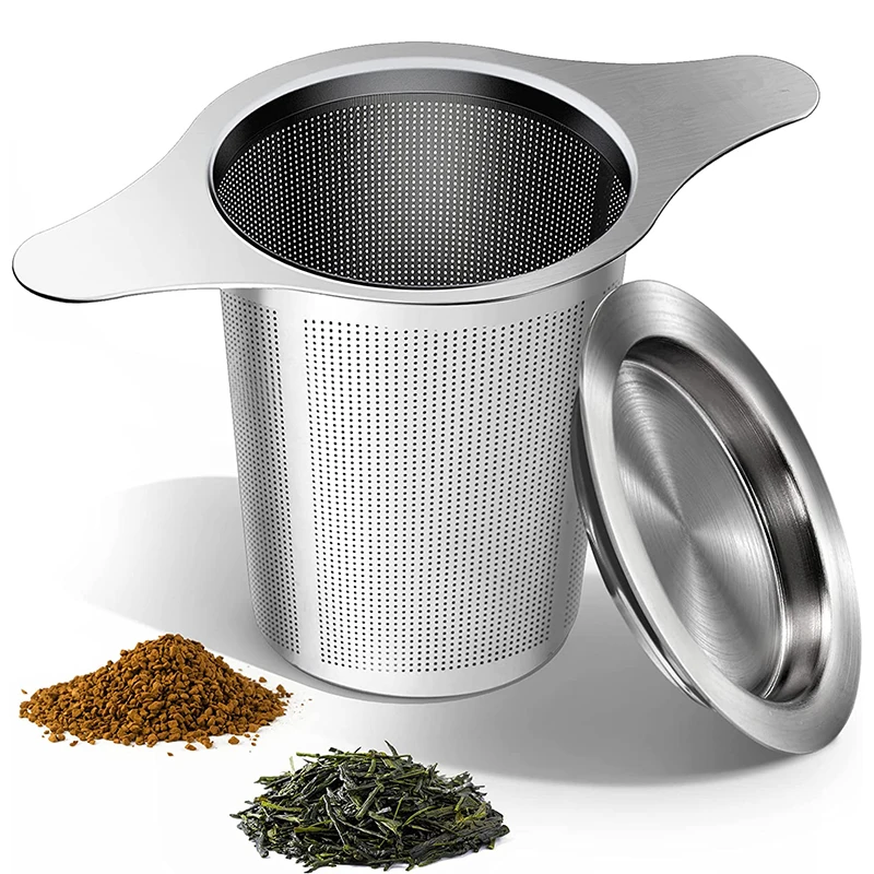 LMETJMA Stainless Steel Tea Infuser Mesh Strainer with Double Handles Large Capacity Tea Steeper to Steep Loose Leaf Tea JT209