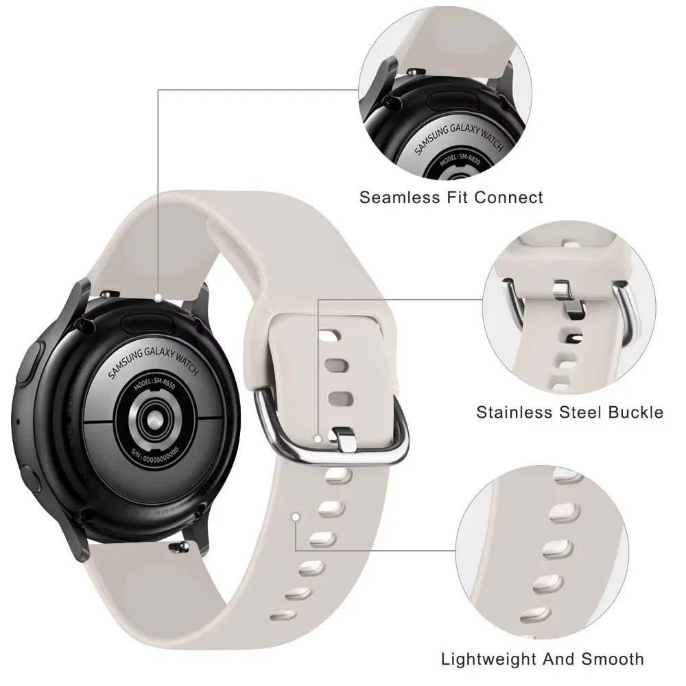 20mm Soft Silicone Band For Samsung Galaxy Watch 7 6 5 4 40mm 44mm/Watch 4 6 Classic/Active 2/5Pro 45mm/Watch 3 41mm Bracelet