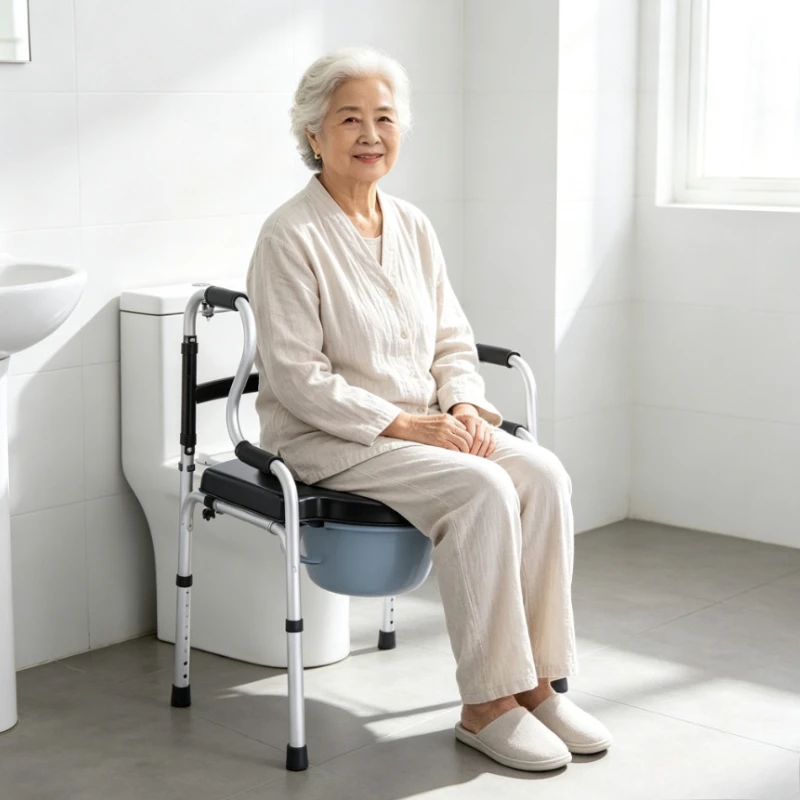 Aluminum Alloy Elderly Shower Chair Commode Chair, Foldable Rollator Walker for Senior Mobility Aids Walking Walkers for Elderly