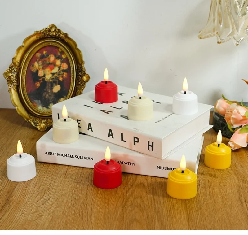 ثلاثية الأبعاد الفتيل LED الشاي ضوء قابلة للشحن التحكم عن بعد ث/المؤقت الخفقان الدافئة الأبيض عديمة اللهب الشموع ث/محطة شحن كابل يو اس بي