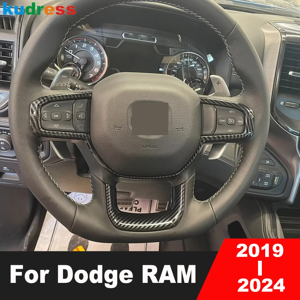 

Накладка на панель рулевого колеса автомобиля, Накладка для Dodge RAM 2019 2020 2021 2022 2023 2024, молдинги из углеродного волокна, аксессуары для интерьера