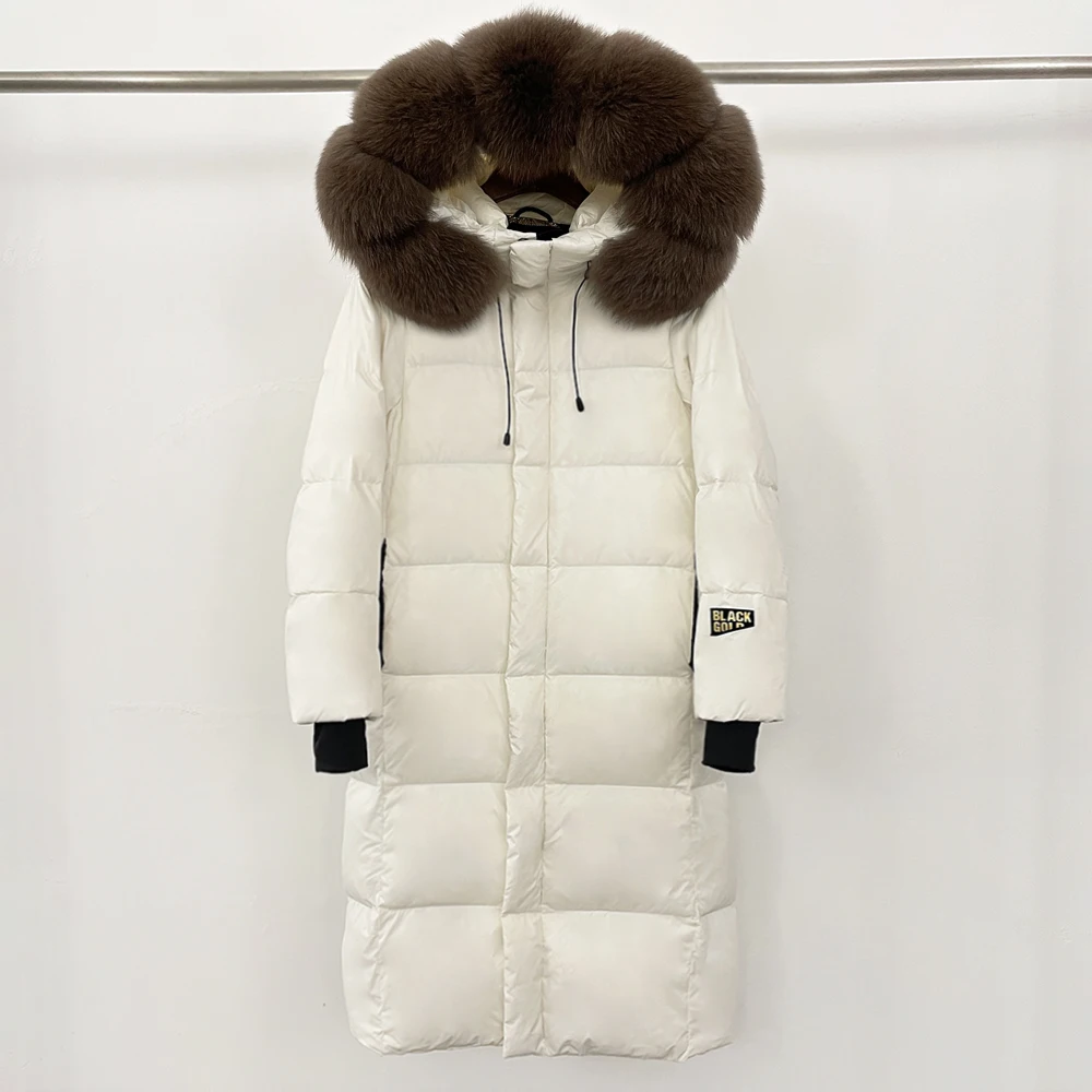 أسفل سترة المرأة سترة طويلة منتفخة الشتاء كبير الراكون الفراء طوق سميكة الدافئة مقنعين سترة الإناث مقاوم للماء أسفل معطف الخريف #3